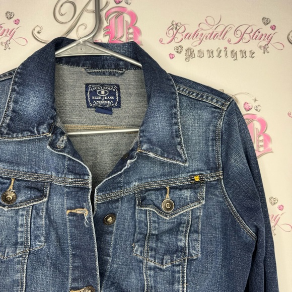 Lucky brand jacket jean coat denim button up logo buttons soft stretchy blue - Picture 5 of 10